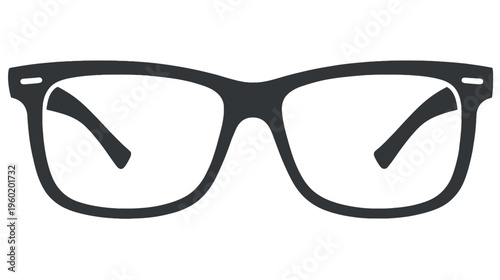 A simple, black-outlined, vector illustration of eyeglasses with clear lenses