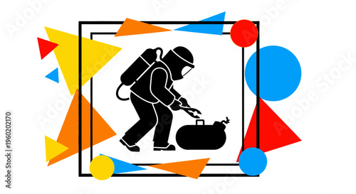 Man wearing oxygen tank outdoors.