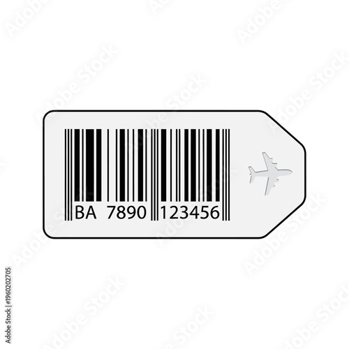 Minimalist baggage tag with barcode and airplane icon, a clean design for travel identification