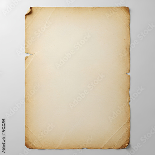 Vintage paper with torn edges and aged texture on a neutral background.