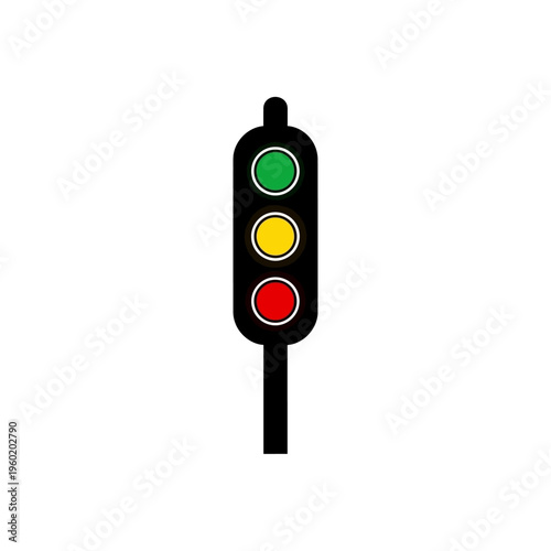 Vibrant three-color traffic light icon, a modern vector illustration symbolizing road safety, urban control, and systematic movement guidance for all city transportation