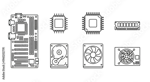 Computer hardware components on motherboard.