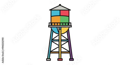Colorful Water Tower Structure Illustration.