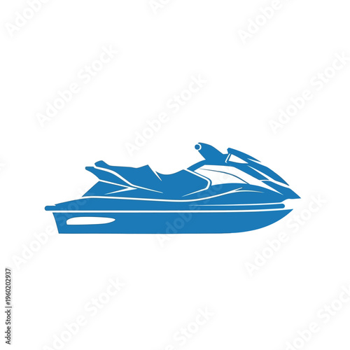 Blue silhouette of a personal watercraft, also known as a jet ski, designed for recreational water sports