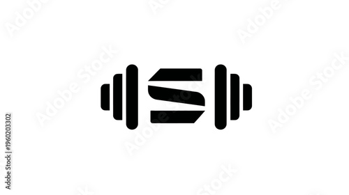 Minimalist black and white image of a weight bar, with the letter "S" incorporated in the design