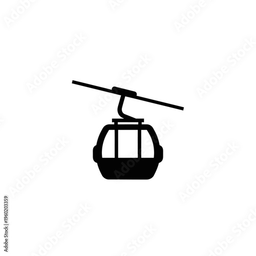 Minimalist icon of a cable car gondola suspended from a wire, representing urban transportation and mountain travel