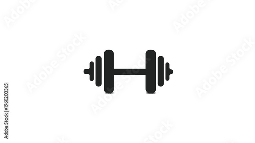 A simple, black graphic illustration of a dumbbell with the standard plates