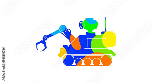 Colorful Toy Excavator Machine Closeup.