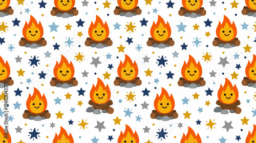 Pattern of fire emojis with sparkles on white background.