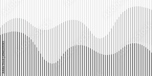 Abstract art geometric background with vertical lines. Optical illusion with waves and transition. Vector Illustration