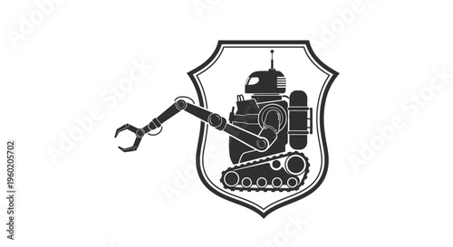 Black and white tank shield logo.