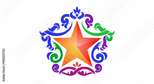 Colorful star with ornate design.