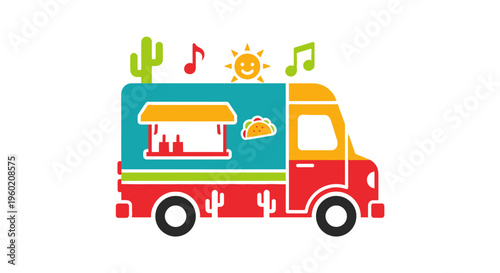 Colorful Food Truck Side View Illustration.