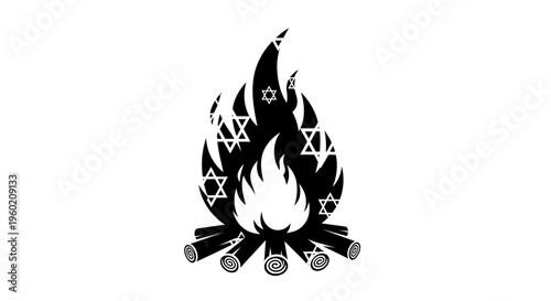 Black and white campfire flames burning.