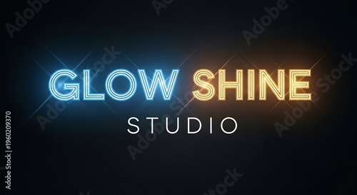 Glow Shine Studio text with neon blue and orange light