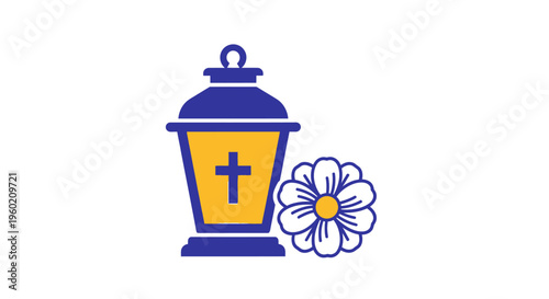 Blue and yellow lantern with cross.