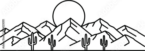 Serene desert sunset behind majestic mountains with cacti