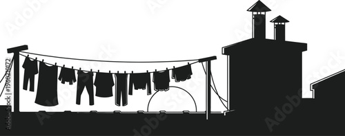 Serene sunsets silhouette with clothesline and chimneys