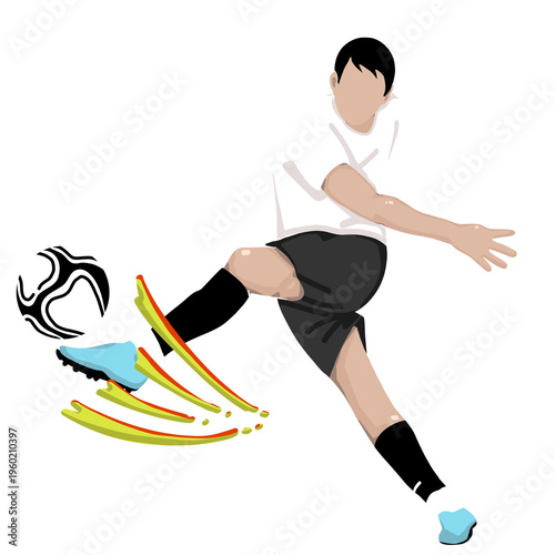 Dynamic Soccer Player Kicking Ball in Motion Graphic Illustration Showing Power and Speed