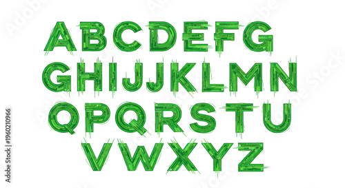 Green Circuit Board Alphabet Letters, Technology Font, Digital Communication