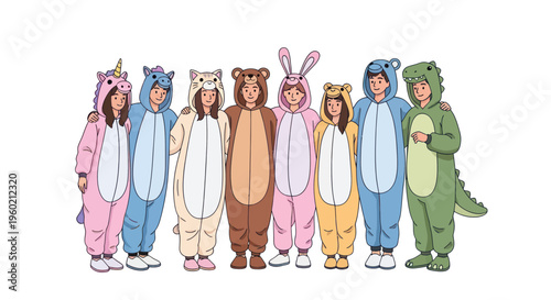 Friends in Cute Animal Pajamas Group Photo