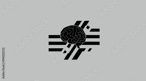 A human brain rendered in black silhouetted against a gray backdrop, superimposed with graphic lines
