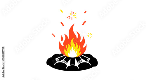 Fire burning on a black surface.