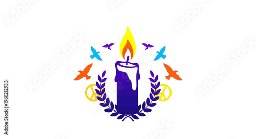Purple Candle with Colorful Birds.