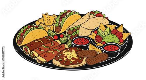 Tacos and tortilla chips with salsa.