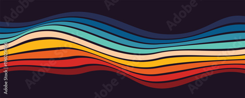 Abstract 1970's background design in futuristic retro style with colorful lines. Vector illustration.