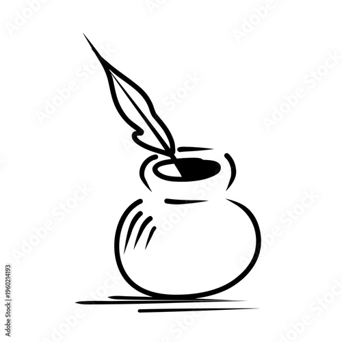 Cute Ink Bottle Icon Flat Vector Illustration, Writing Doodle Style