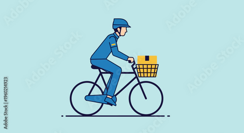 Eco-friendly delivery rider on a bicycle carrying a package. Urban express shipping and courier service concept. Flat illustration.