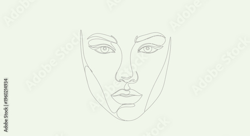 Minimalist continuous line art drawing of a beautiful woman's face. Abstract female portrait with simple, elegant aesthetic.