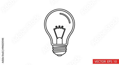 Simple line art light bulb icon illustration. Outline electric lamp symbol for idea, innovation, energy, and creativity concept.