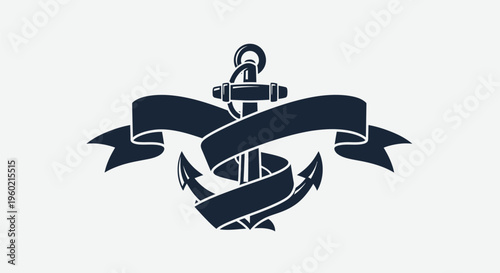Nautical Anchor Symbol With Ribbon.