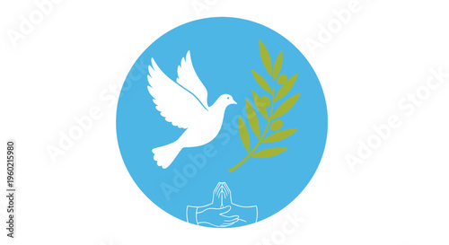 White dove with olive branch symbol.