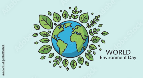 Earth Globe Surrounded by Green Leaves.