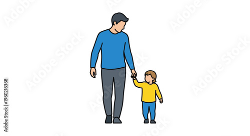 Father and child walking hand in hand.
