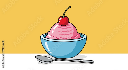 Pink Ice Cream with Cherry.