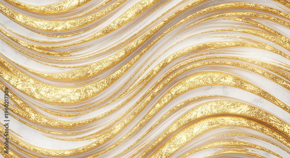 Fototapeta Golden wavy lines abstract background texture.