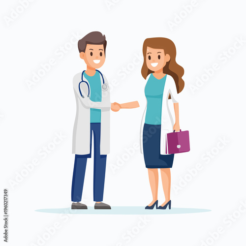 Doctor and patient shaking hands in a medical setting.