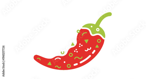 Red chili pepper with green stem.