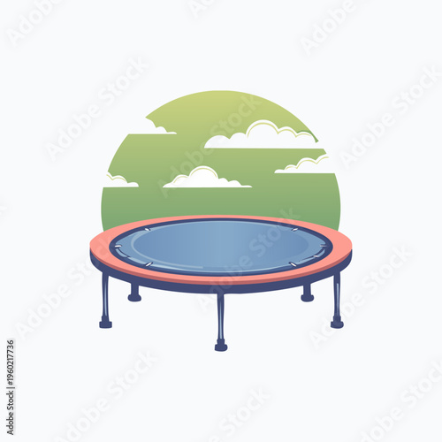 Round trampoline for jumping and recreation outdoors.