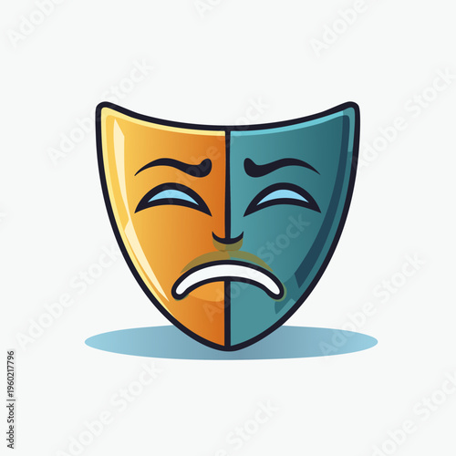 Sad theatrical mask with two faces, showing sorrow and grief.