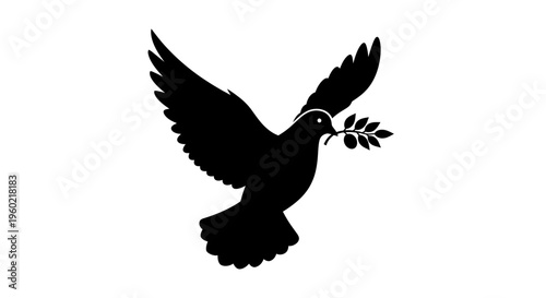 Black silhouette of a flying dove.