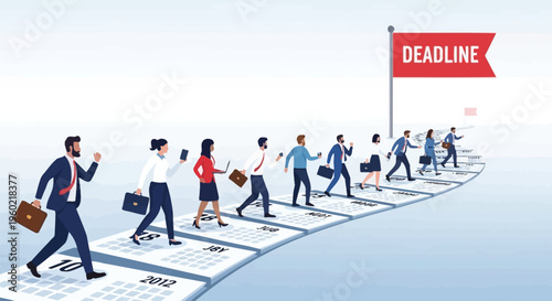 Vector illustration of business people rushing to deadline on calendar