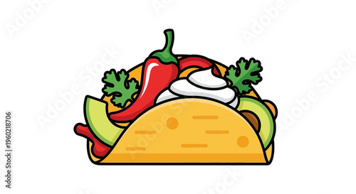 Taco with chili peppers and lettuce.