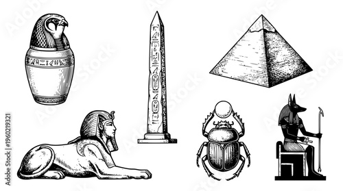 Ancient Egyptian vector graphic illustration with symbolic objects