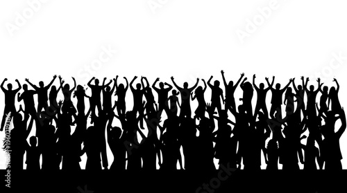 Silhouette illustration of a cheering crowd of people celebrating