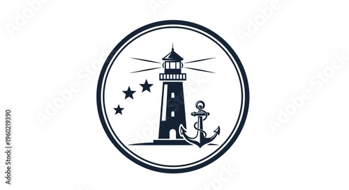 Lighthouse with anchor and stars.